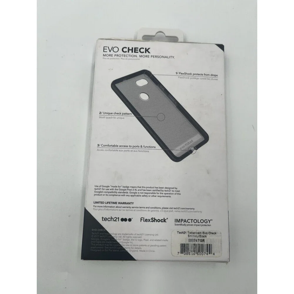 Google Pixel 2 XL Tech21 Evo Check Impact Protective Case Cover Smoky Black